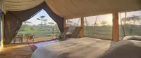 In side a tent bedroom on safari in Africa